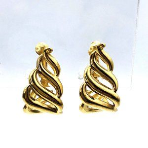 Vintage NAPIER Hoop Earrings Chunky  Goldtone Swirl Screwback Earrings